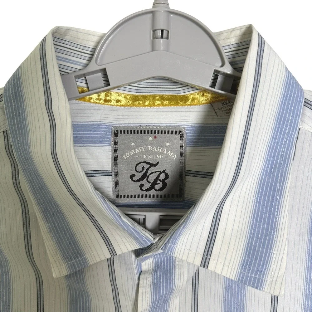 Tommy Bahama Denim Mens XXL Blue White Striped Long Sleeve Button Down Shirt - Picture 3 of 8